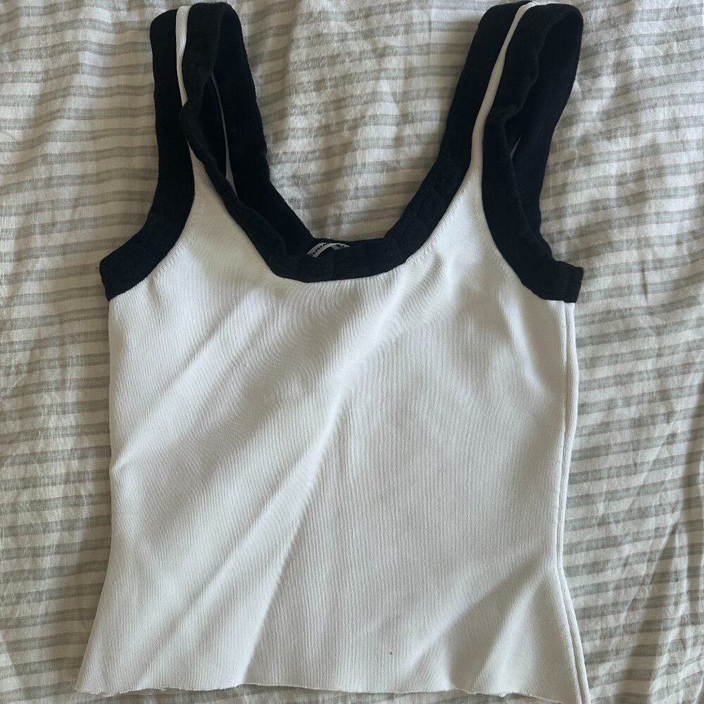 Alexander Wang White Cropped Tank Top with Thick Black Collar